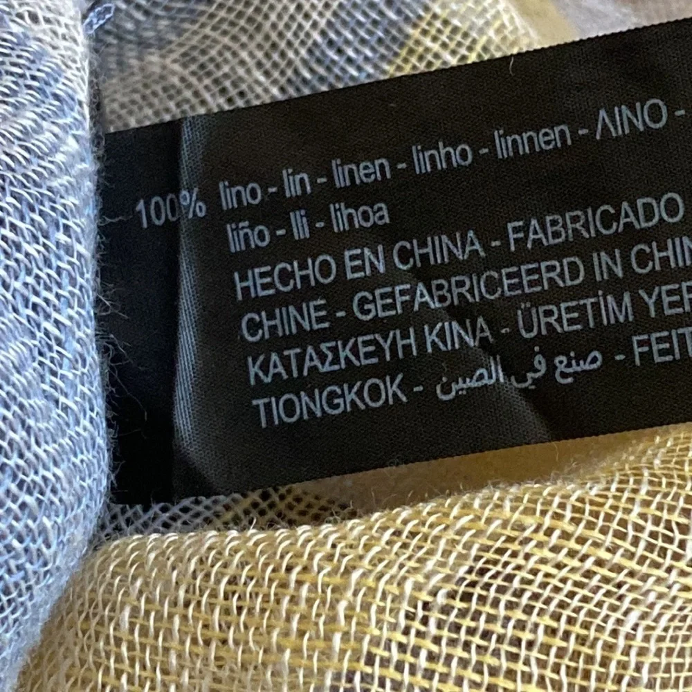 NWT. Zara Yellow/Blue 100% Linen Striped Scarf.